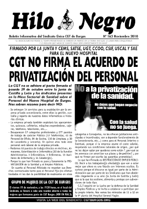 Hilo Negro 163. NOVIEMBRE 2010. LA CGT NO FIRMA EL ACUERDO DE PRIVATIZACIÓN DEL PERSONAL