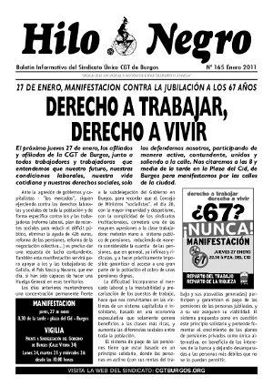 Hilo Negro 165. ENERO 2011. 27 DE ENERO, MANIFESTACION CONTRA LA JUBILACIÓN A LOS 67 AÑOS