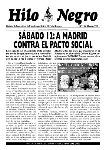 Hilo Negro 167. MARZO 2011. SÁBADO 12: A MADRID CONTRA EL PACTO SOCIAL