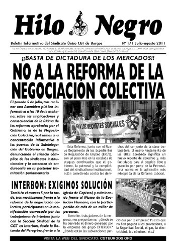 Hilo Negro 171. JULIO-AGOSTO 2011.NO A LA REFORMA DE LA NEGOCIACIÓN COLECTIVA