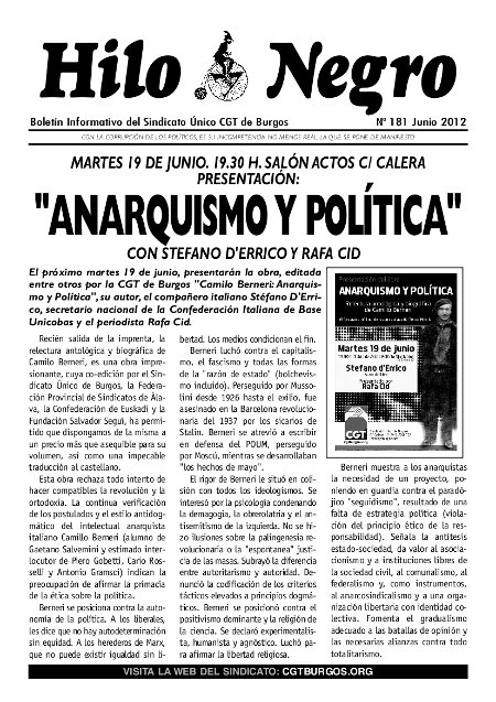 HILO NEGRO 181. JUNIO 2012. «ANARQUISMO Y POLÍTICA»