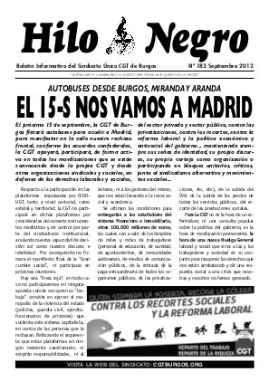 HILO NEGRO 183. SEPTIEMBRE 2012. EL 15-S NOS VAMOS A MADRID