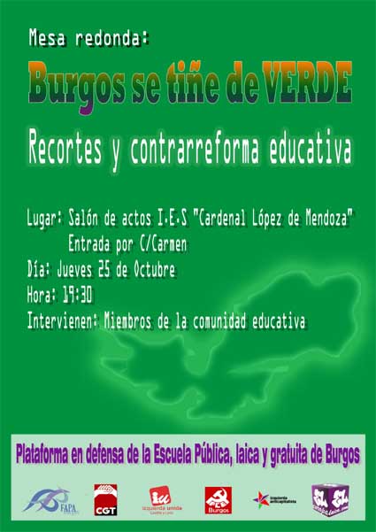 Jueves 25. Mesa redonda: “Recortes y contrarreforma educativa”