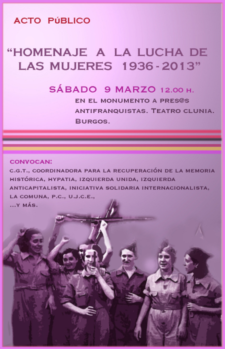 SÁBADO 9: HOMENAJE  A LA LUCHA DE LAS MUJERES