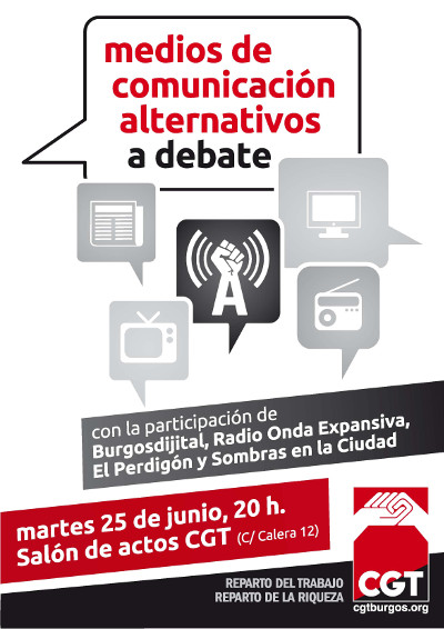 Martes 25. 20 h. Medios de Comunicación Alternativos a Debate