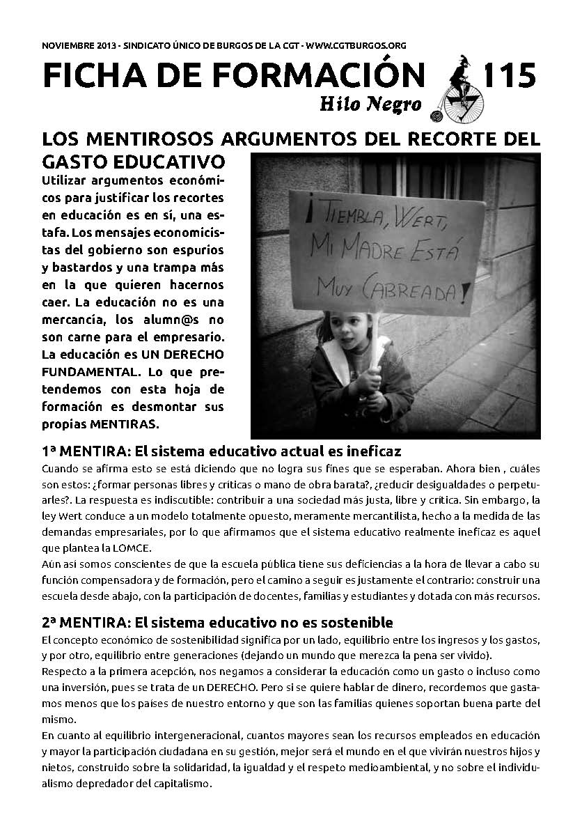 Ficha 115. Noviembre 2013. Los mentirosos argumentos del recorte del gasto educativo