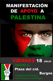 Movilización de apoyo a Palestina. Viernes 18 a las 20 horas en Plaza del Cid de Burgos