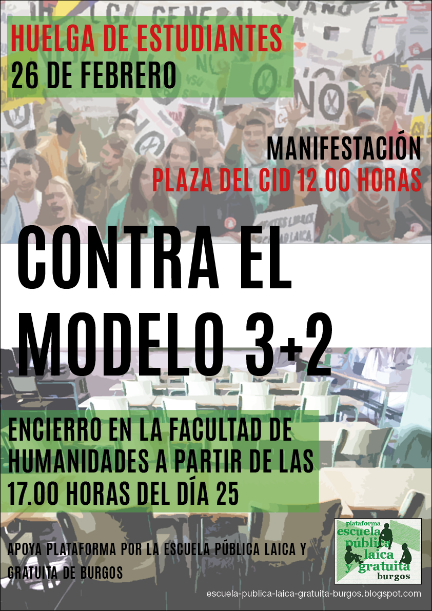 CGT con la Huelga de estudiantes. Jueves 26. Contra el modelo 3+2