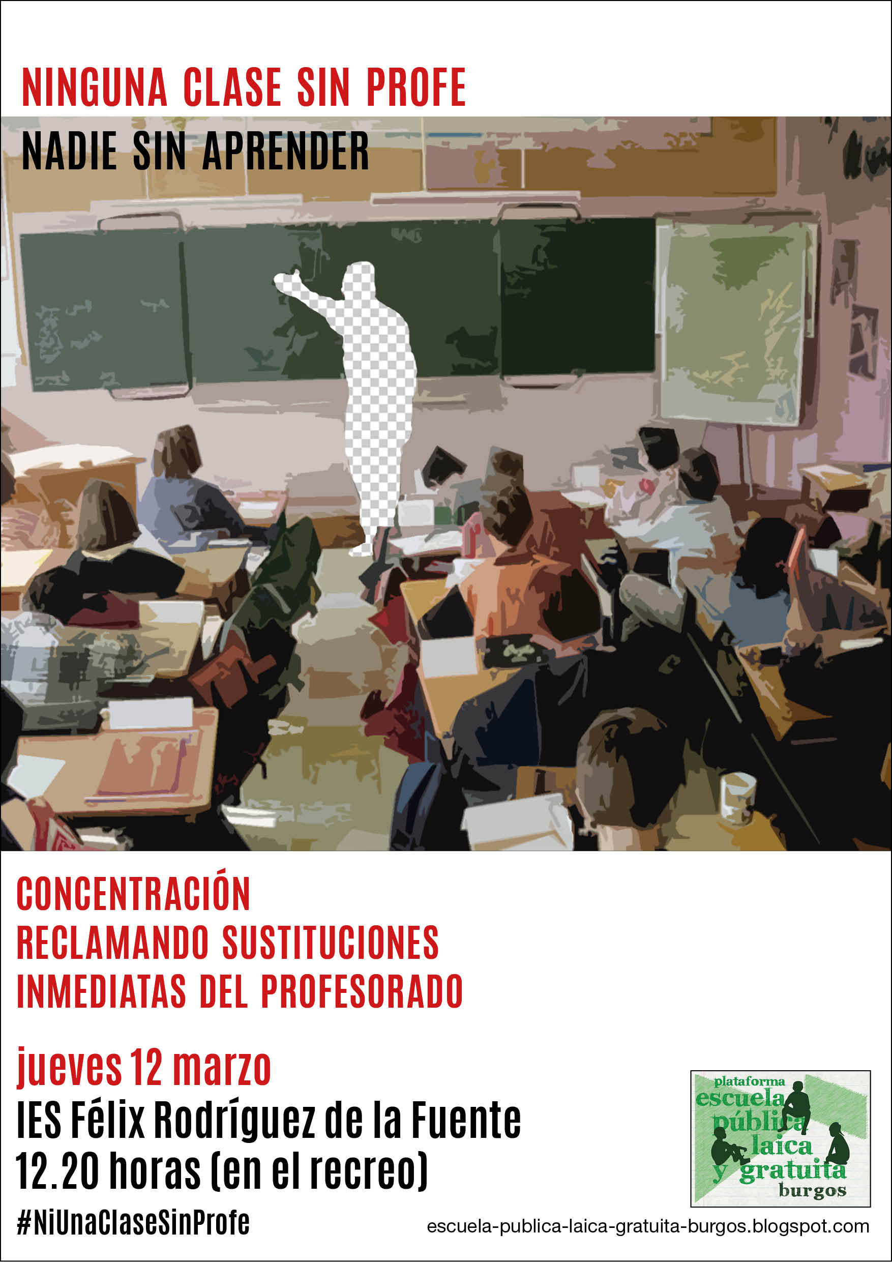 Plataforma Escuela Pública: concentración jueves 12 de marzo en el IES Félix Rodríguez de la Fuente