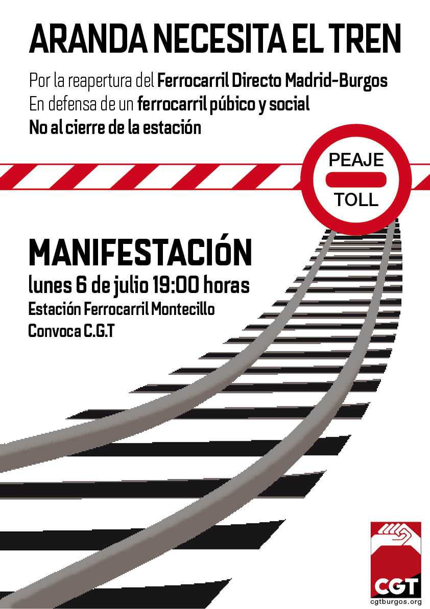 En defensa del tren y empleo público en Aranda de Duero. Manifestación lunes 6 de julio