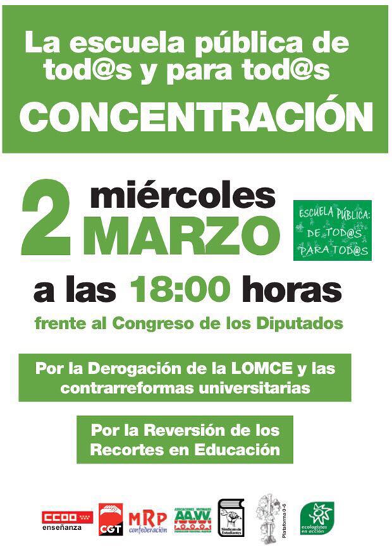 Derogación de la LOMCE y Contrarreforma Universitaria. 2 de marzo Congreso de los Diputados.