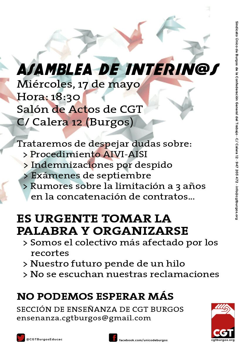 Asamblea de profesorado interino, miércoles 17 de mayo