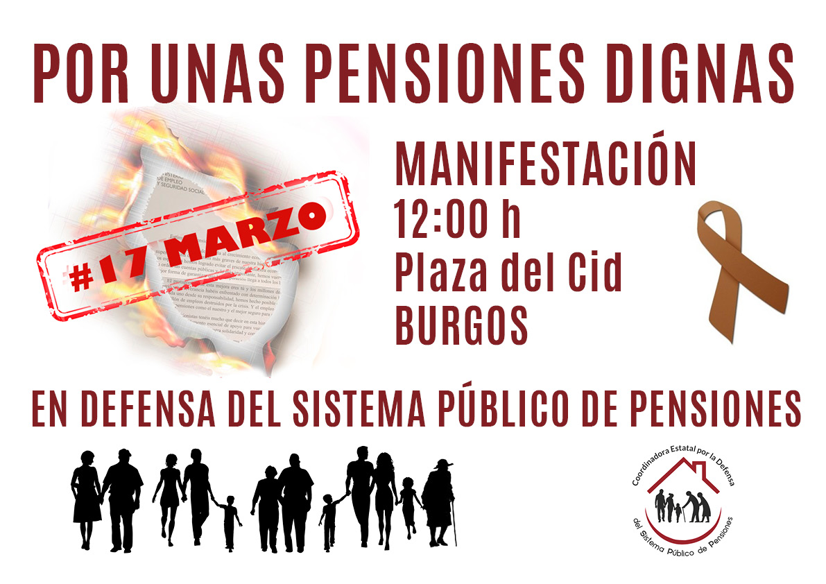 En defensa del Sistema Público de Pensiones, el 17 de marzo todos y todas a la calle, nuestra mejor barricada.