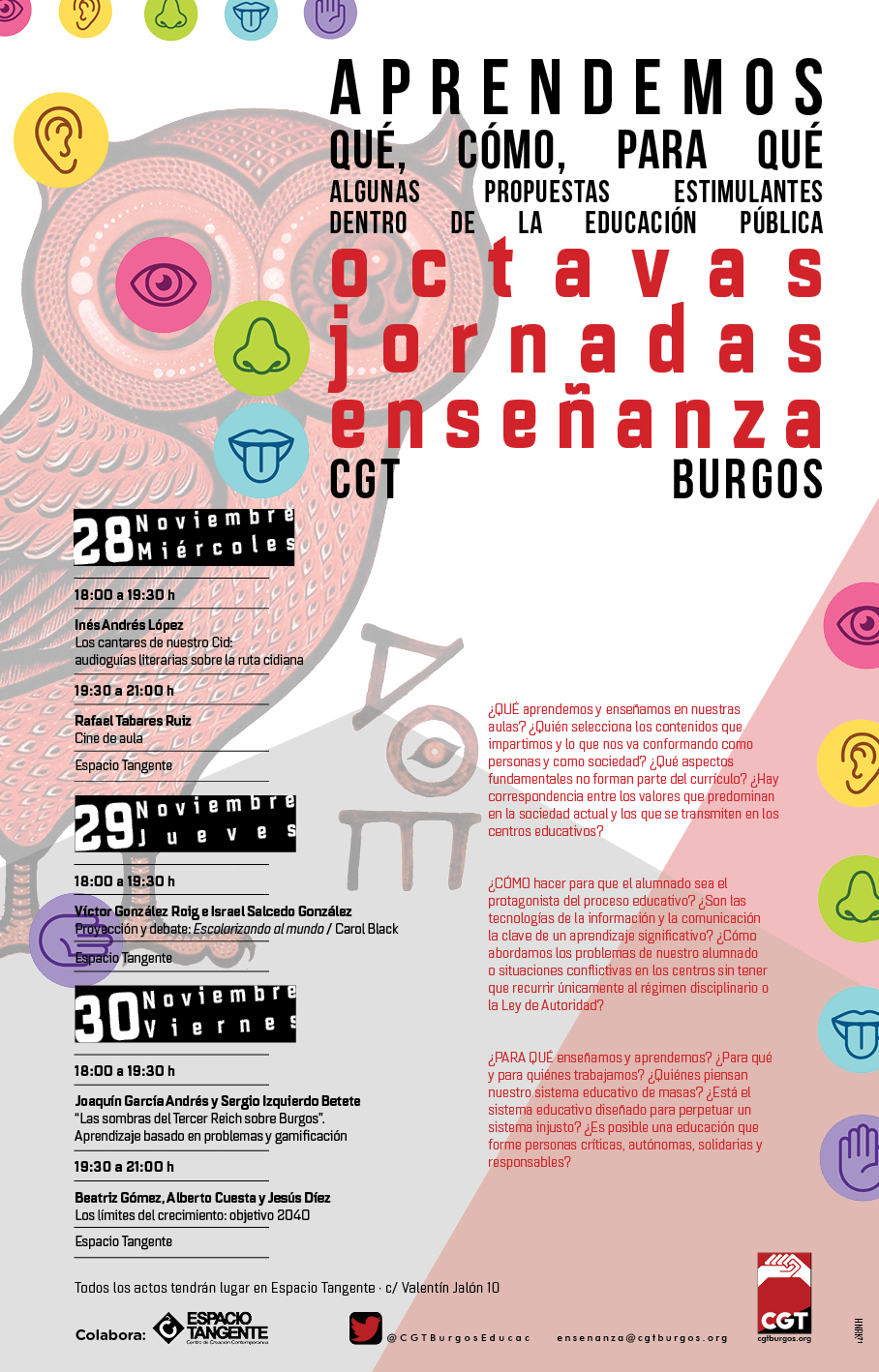 VIII Jornadas de Enseñanza CGT Burgos, del 28 al 30 de noviembre. «Aprendemos: Qué, Cómo y Para Qué»