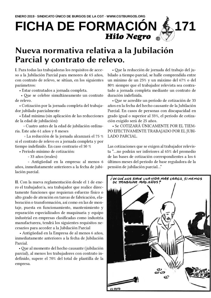 Ficha 171. Nueva normativa relativa a la Jubilación Parcial y contrato de relevo.