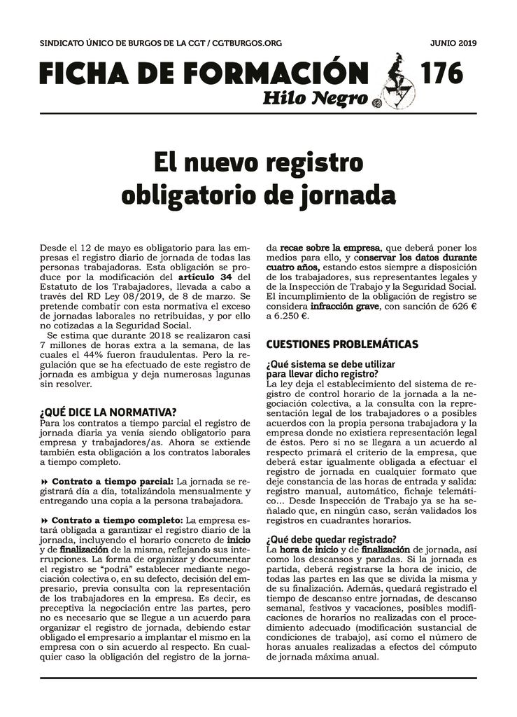 Ficha 176. El nuevo registro obligatorio de jornada