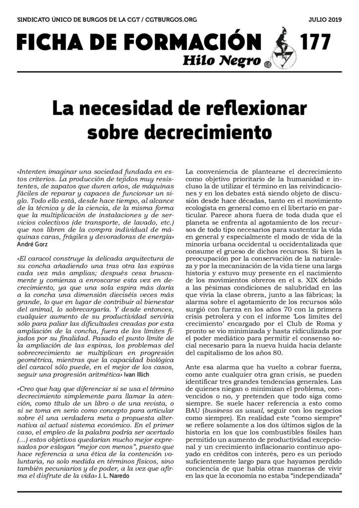 Ficha 177. La necesidad de reflexionar sobre decrecimiento