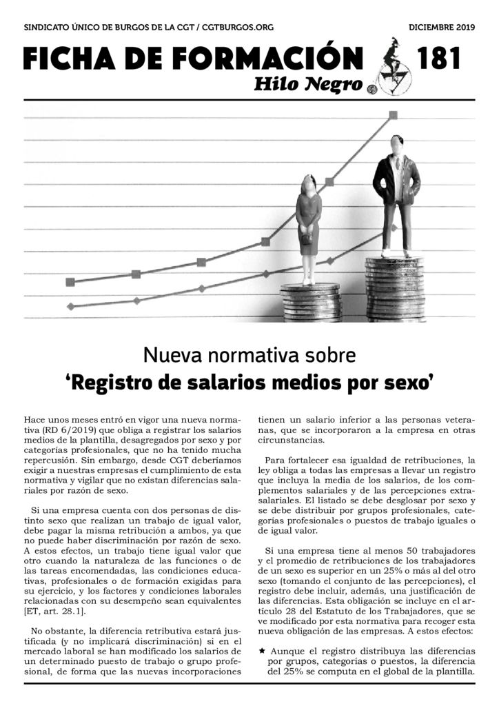 Ficha de formación 181. Nueva normativa sobre registro de salarios medios por sexo