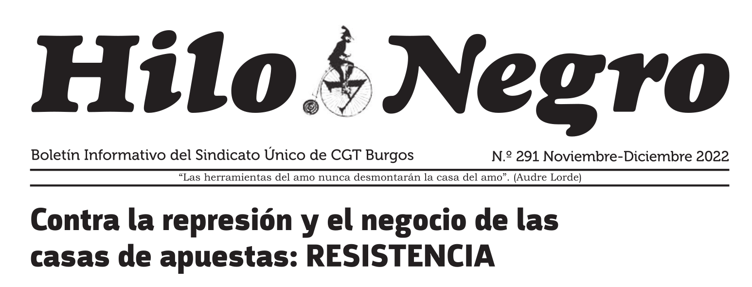 Hilo Negro 291 noviembre-diciembre 2022: «Contra la represión y el negocio de las casas de apuestas: RESISTENCIA»